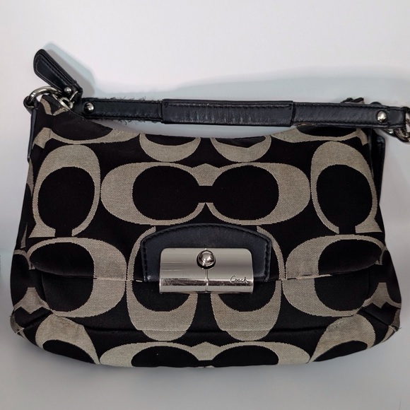 Coach Kristin Signature East West Shoulder Bag Black Gray - Picture 1 of 1